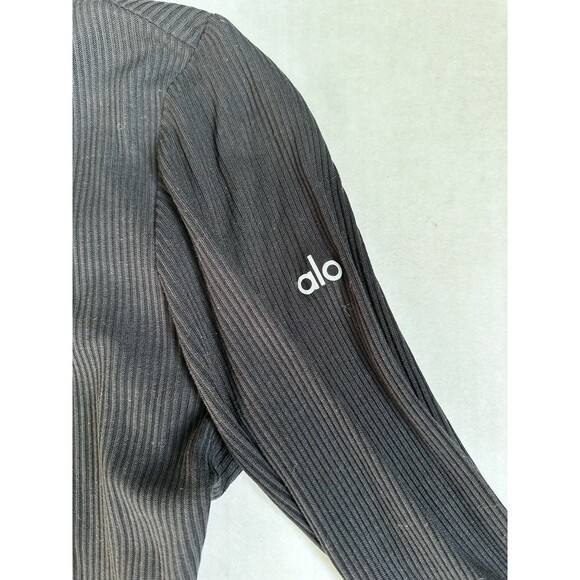 ALO Yoga Ribbed Manifest Long Sleeve Top Black Size M Tie Up Open Back Blouse - Picture 4 of 9